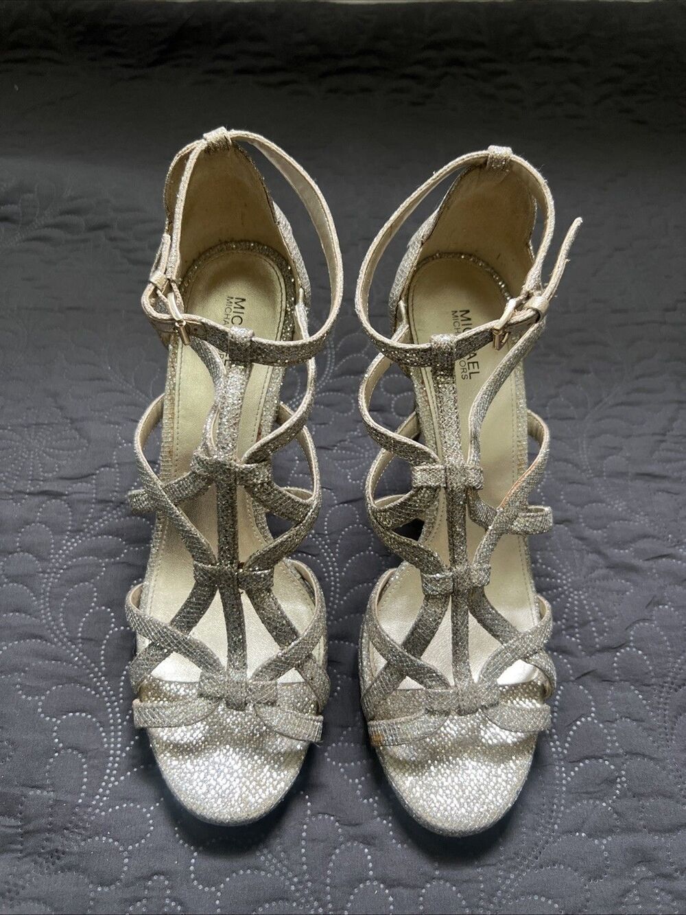 Michael Michael Kors Sandra Platform Glitter Heels Champagne SZ 10M/40 Glam Chic